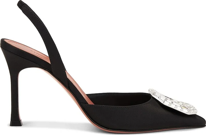 AMINA MUADDI Camelia Satin 90 Sling Heel In Black in Black