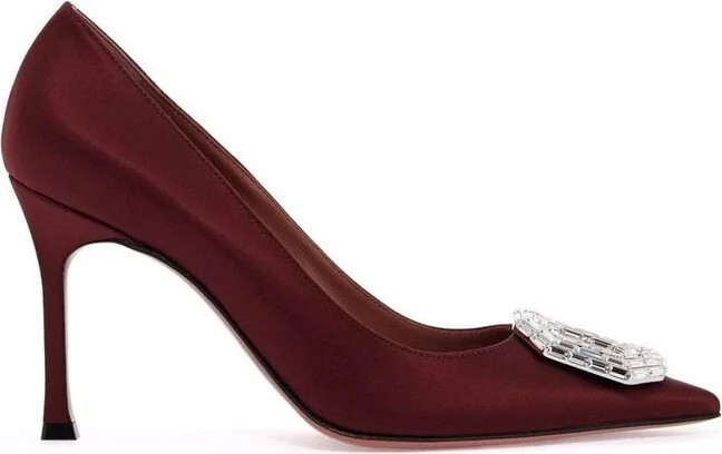 Amina Muaddi Camelia Sling Embellished Satin Pumps