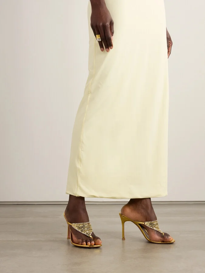 Amina Muaddi - Cameron Crystal-embellished Chainmail And Metallic Leather Mules - Gold - Image 2