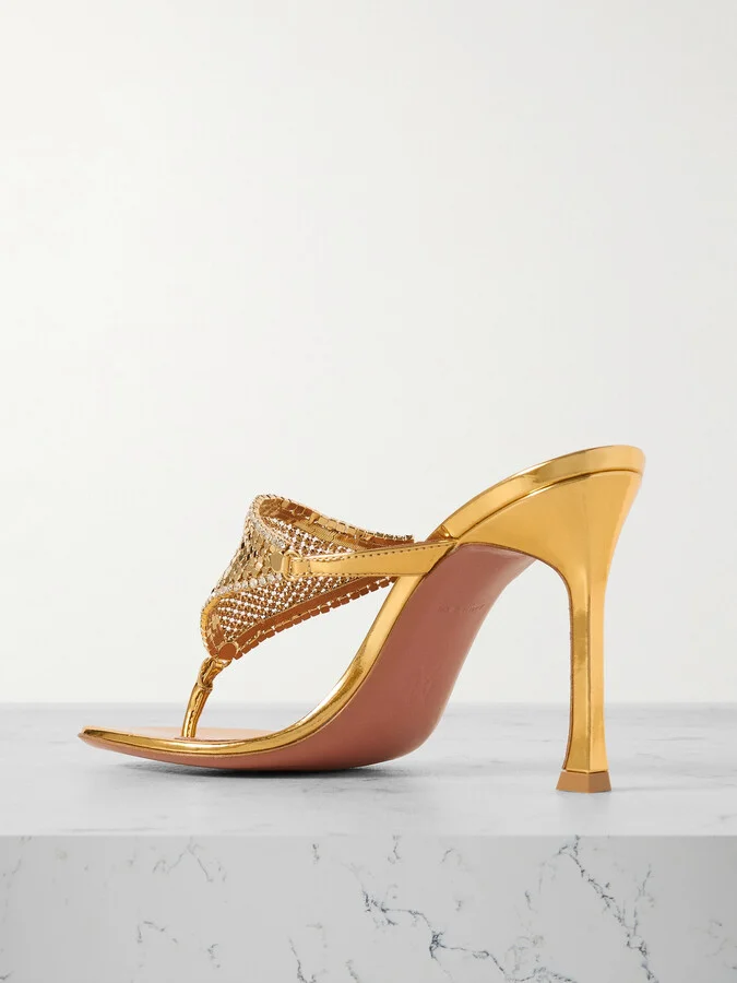 Amina Muaddi - Cameron Crystal-embellished Chainmail And Metallic Leather Mules - Gold - Image 3
