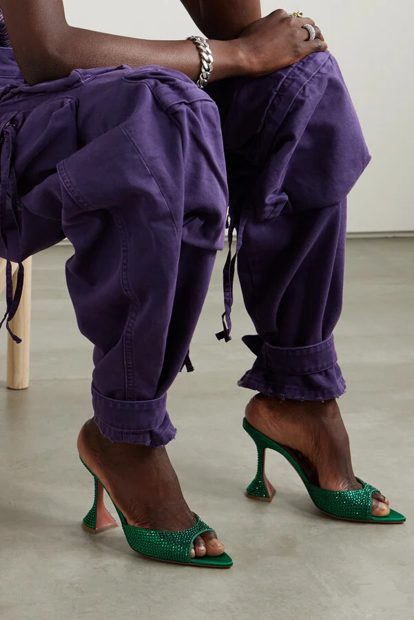 Amina Muaddi - Caroline Crystal-embellished Satin Mules - Green - Image 2