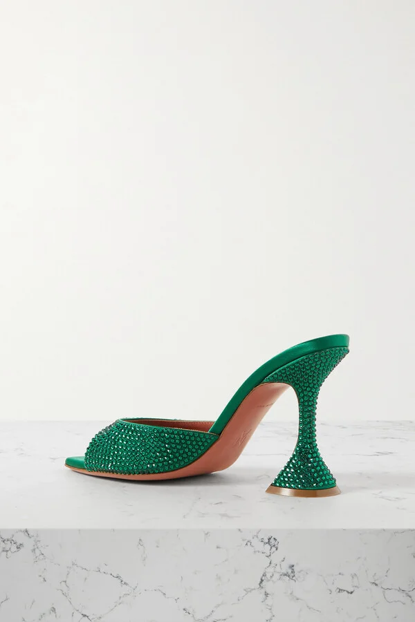Amina Muaddi - Caroline Crystal-embellished Satin Mules - Green - Image 3