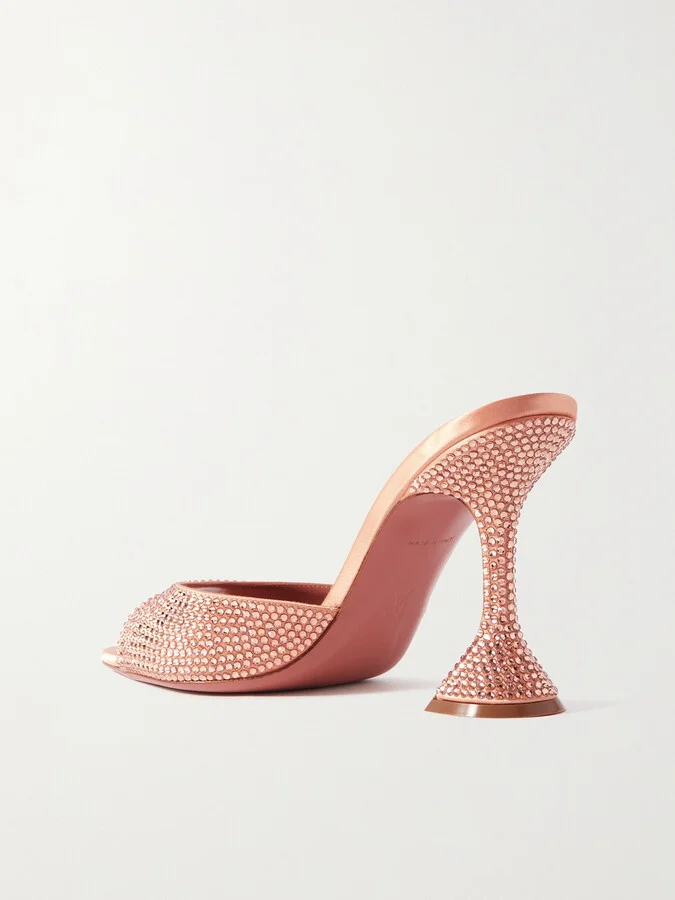 Amina Muaddi - Caroline Crystal-embellished Satin Mules - Orange - Image 3