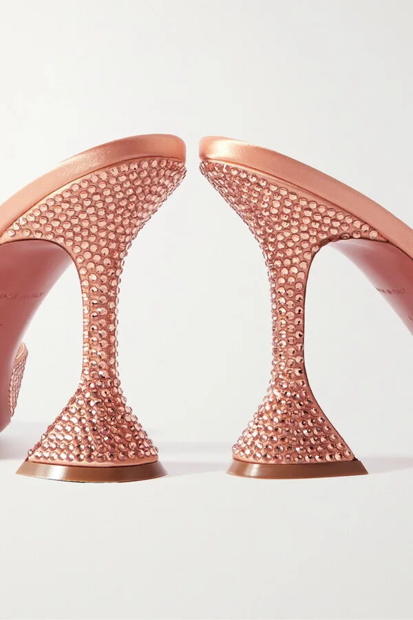 Amina Muaddi - Caroline Crystal-embellished Satin Mules - Orange - Image 4
