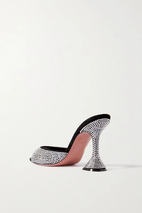 Amina Muaddi - Caroline Crystal-embellished Suede Mules - Black - Image 3