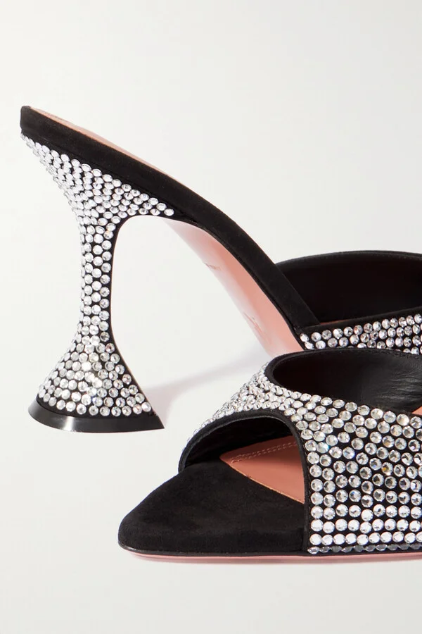 Amina Muaddi - Caroline Crystal-embellished Suede Mules - Black - Image 4