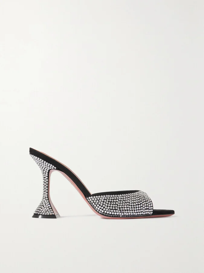 Amina Muaddi - Caroline Crystal-embellished Suede Mules - Black