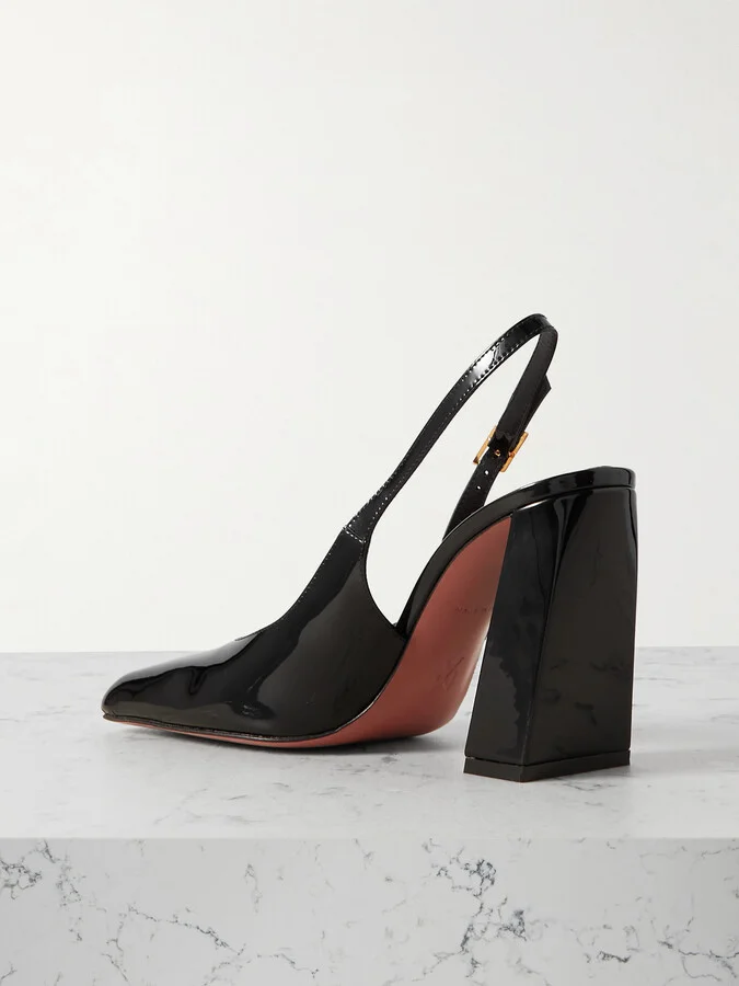 Amina Muaddi - Charlotte Patent-leather Slingback Pumps - Black - Image 3