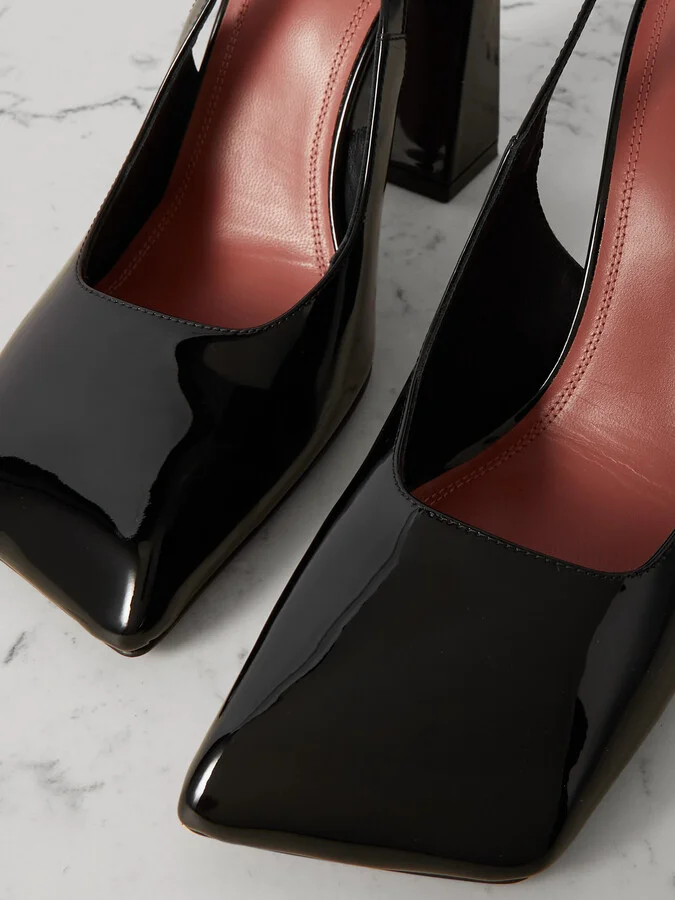 Amina Muaddi - Charlotte Patent-leather Slingback Pumps - Black - Image 4