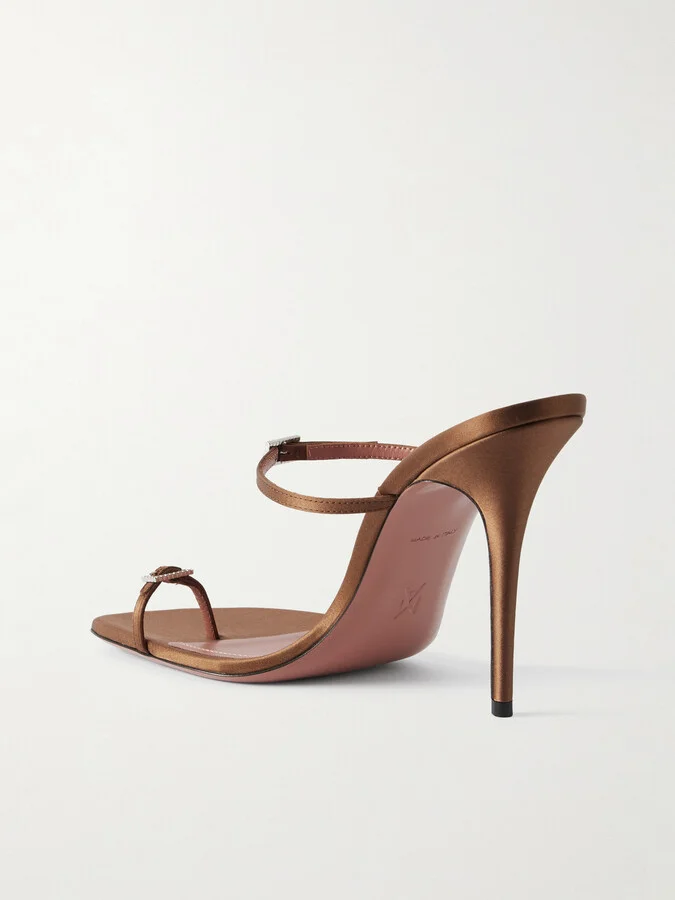 Amina Muaddi - Crystal-embellished Satin Sandals - Brown - Image 3