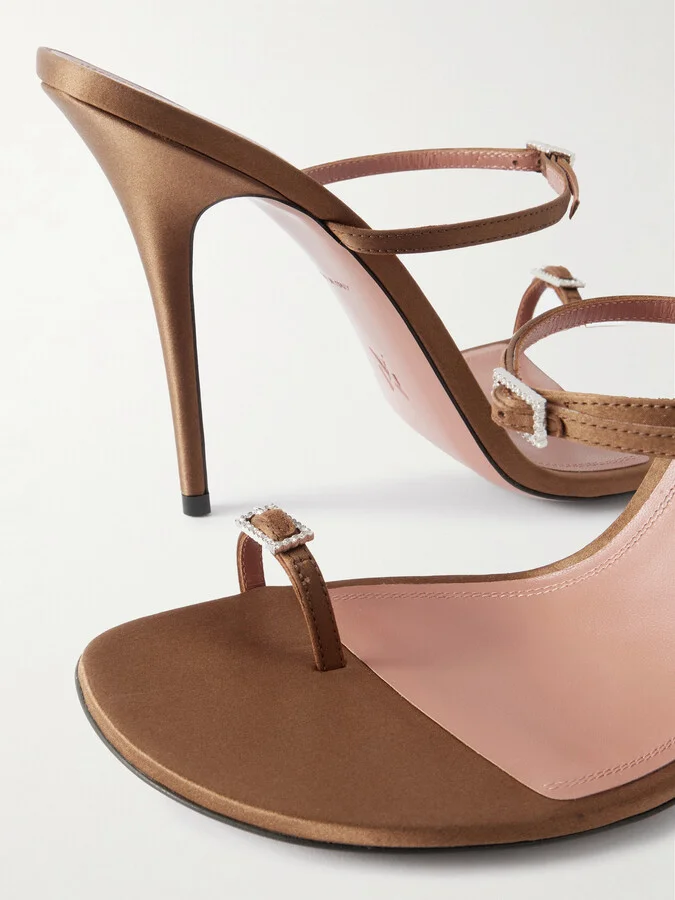Amina Muaddi - Crystal-embellished Satin Sandals - Brown - Image 4