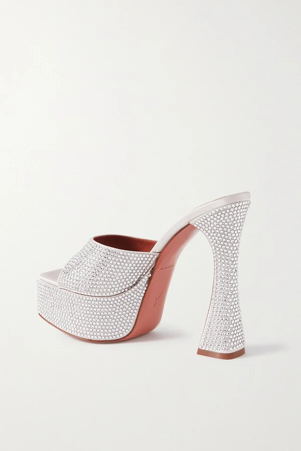 Amina Muaddi - Dalida Crystal-embellished Satin Platform Sandals - Silver - Image 3