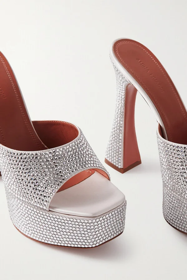 Amina Muaddi - Dalida Crystal-embellished Satin Platform Sandals - Silver - Image 4