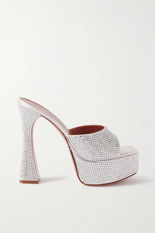 Amina Muaddi - Dalida Crystal-embellished Satin Platform Sandals - Silver