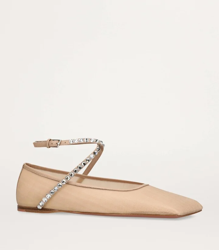 Amina Muaddi Embellished Ane Ballet Flats - Image 3
