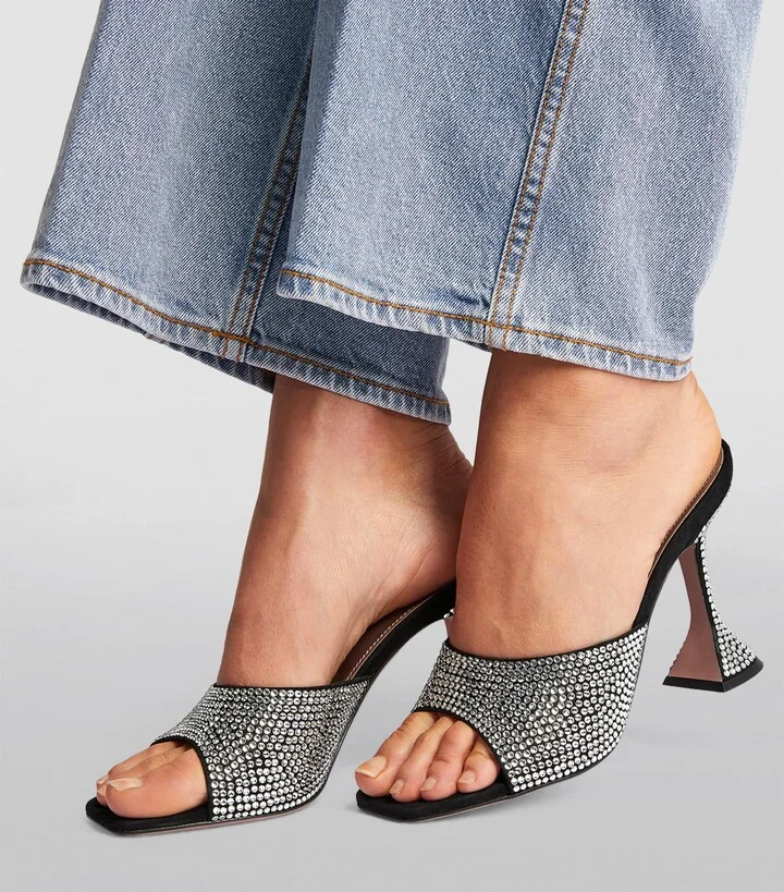 Amina Muaddi Embellished Leather Lupita Heeled Mules 95 - Image 2