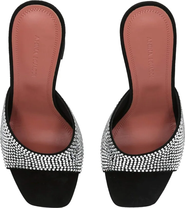 Amina Muaddi Embellished Leather Lupita Heeled Mules 95 - Image 3