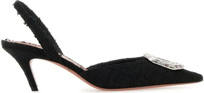 Amina Muaddi Embellished Pointed Toe Tweed Pumps