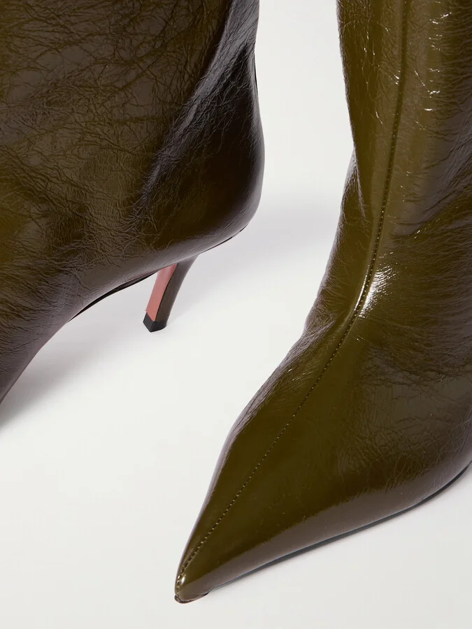 Amina Muaddi - Fiona Crinkled-leather Boots - Green - Image 4