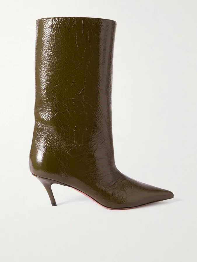 Amina Muaddi - Fiona Crinkled-leather Boots - Green