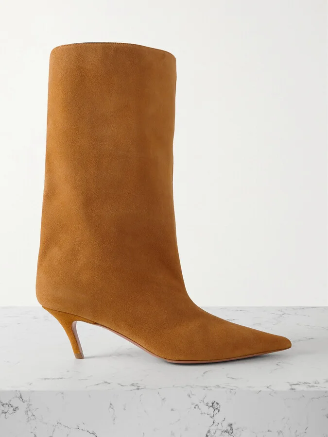 Amina Muaddi - Fiona Suede Boots - Brown