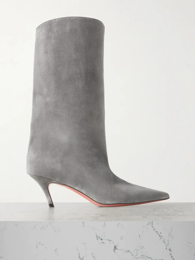 Amina Muaddi - Fiona Suede Boots - Gray
