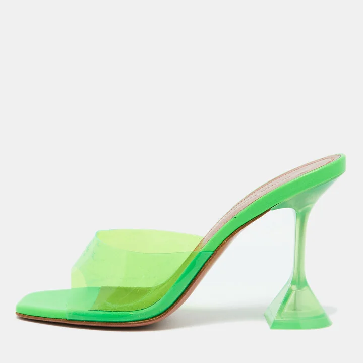 Amina Muaddi Fluro Green PVC Lupita Slide Sandals Size 36