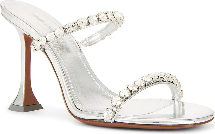 AMINA MUADDI Gigi 95 Mirror Slipper Mule in Metallic Silver - Image 2