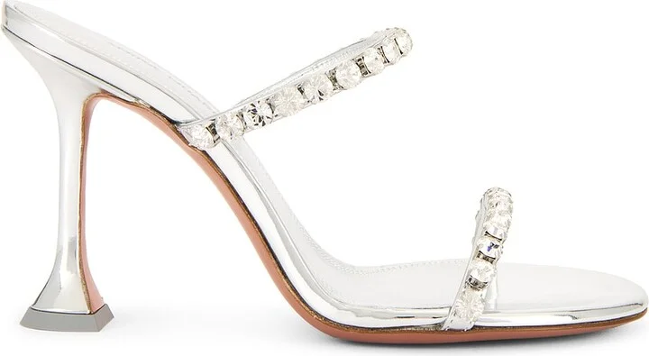 AMINA MUADDI Gigi 95 Mirror Slipper Mule in Metallic Silver