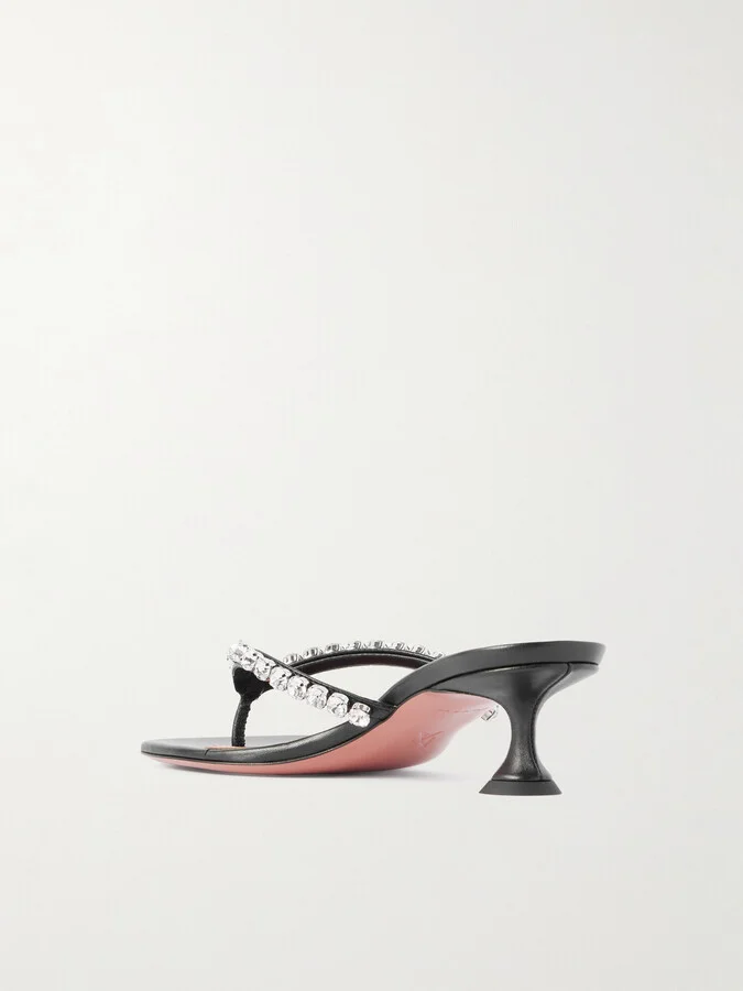 Amina Muaddi - Gigi Crystal-embellished Leather Sandals - Black - Image 3