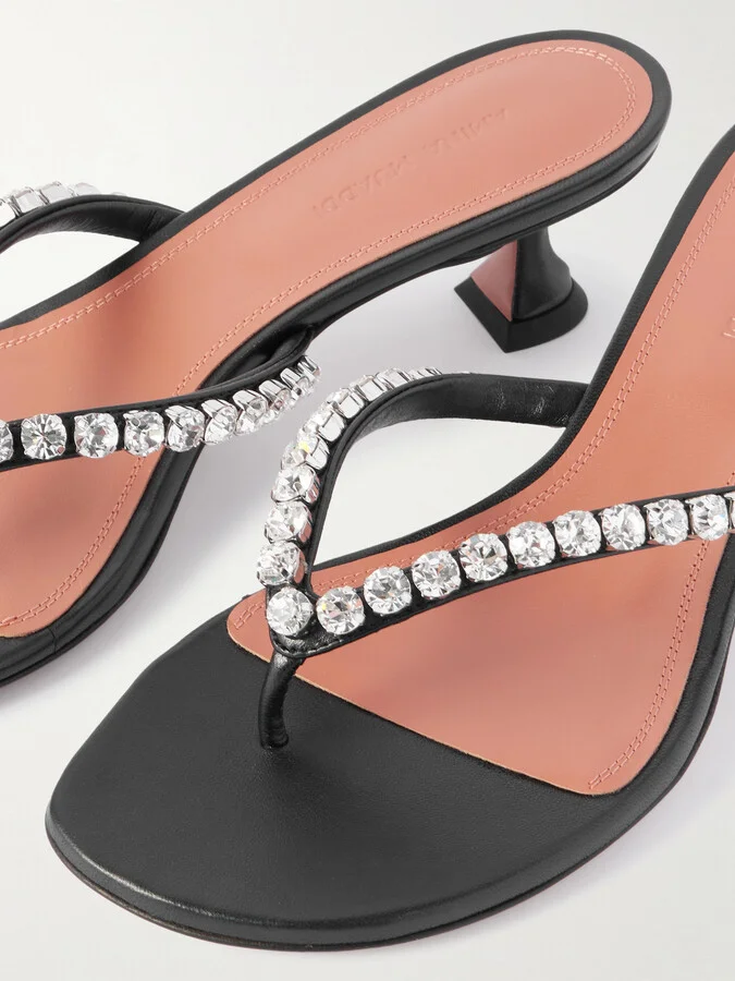 Amina Muaddi - Gigi Crystal-embellished Leather Sandals - Black - Image 4