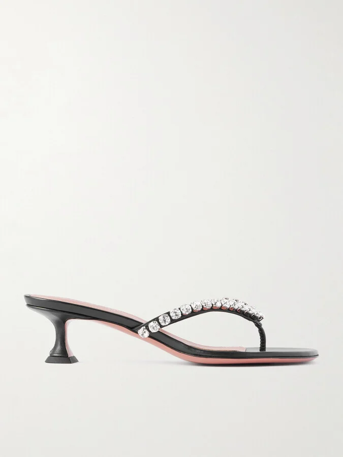 Amina Muaddi - Gigi Crystal-embellished Leather Sandals - Black