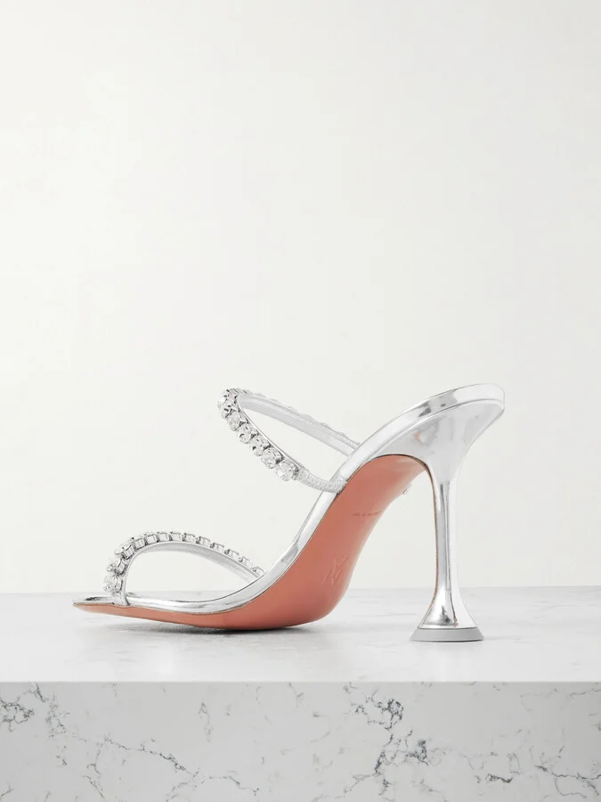 Amina Muaddi - Gigi Crystal-embellished Mirrored-leather Mules - Silver - Image 3