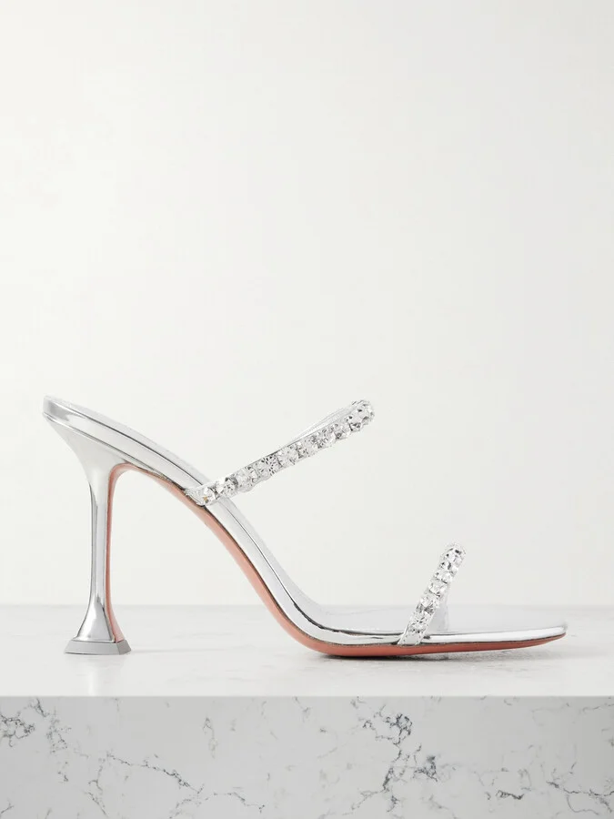 Amina Muaddi - Gigi Crystal-embellished Mirrored-leather Mules - Silver