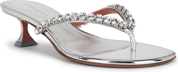 AMINA MUADDI Gigi Thong Sandal in Metallic Silver - Image 2