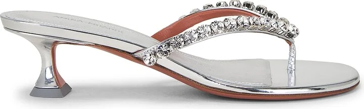 AMINA MUADDI Gigi Thong Sandal in Metallic Silver