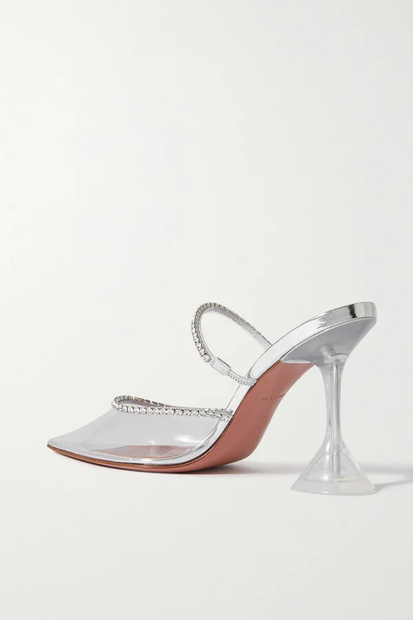 Amina Muaddi - Gilda Crystal-embellished Metallic Leather And Pvc Pumps - White - Image 3