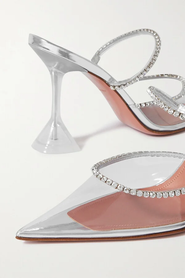 Amina Muaddi - Gilda Crystal-embellished Metallic Leather And Pvc Pumps - White - Image 4