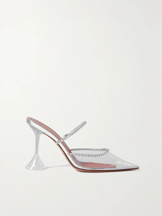 Amina Muaddi - Gilda Crystal-embellished Metallic Leather And Pvc Pumps - White