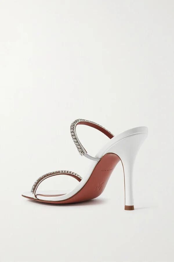 Amina Muaddi - Gilda Crystal-embellished Patent-leather Mules - White - Image 3