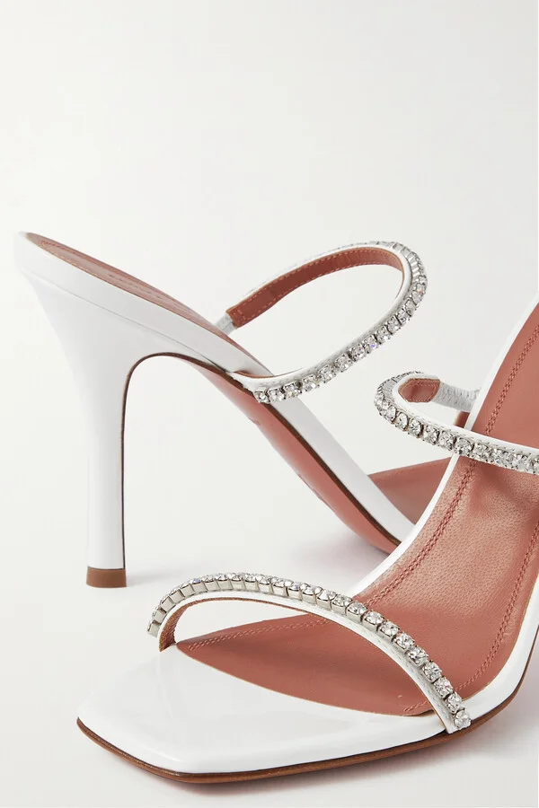 Amina Muaddi - Gilda Crystal-embellished Patent-leather Mules - White - Image 4