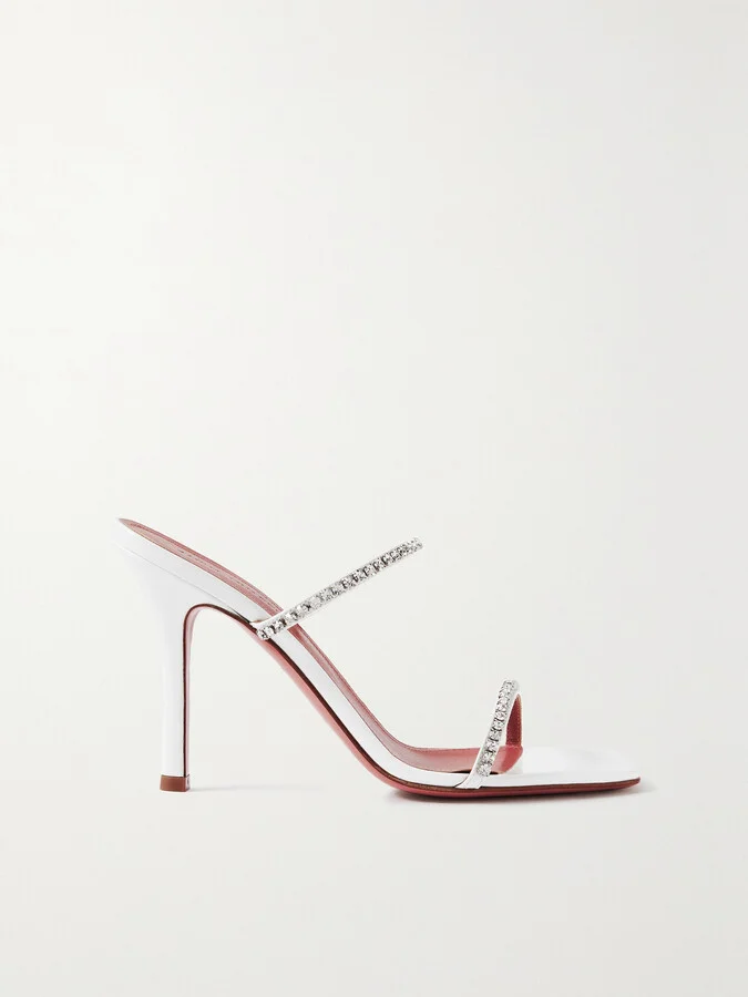 Amina Muaddi - Gilda Crystal-embellished Patent-leather Mules - White