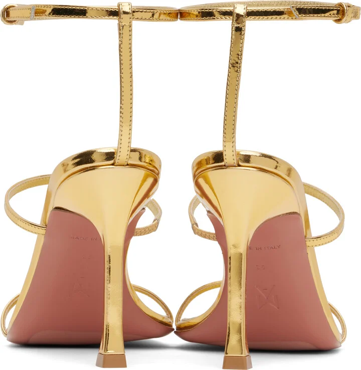 Amina Muaddi Gold Maya Heeled Sandals - Image 2