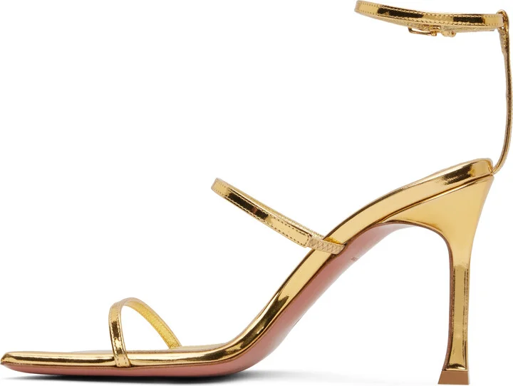 Amina Muaddi Gold Maya Heeled Sandals - Image 3