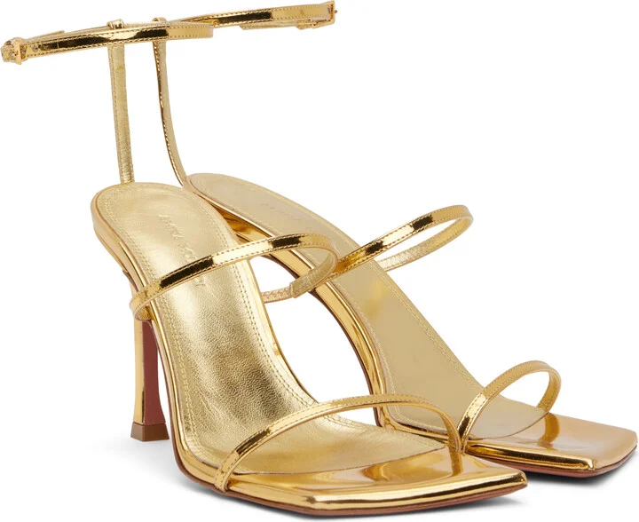 Amina Muaddi Gold Maya Heeled Sandals - Image 4