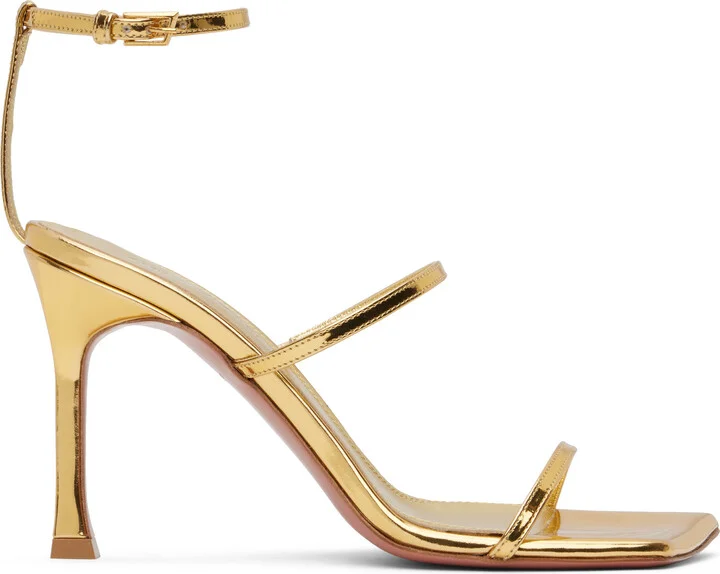 Amina Muaddi Gold Maya Heeled Sandals