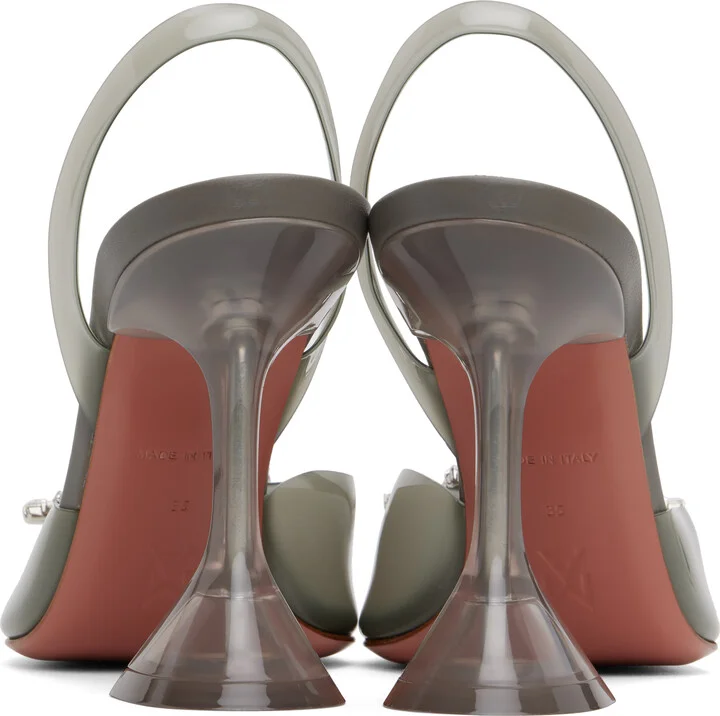 Amina Muaddi Gray Begum Glass Sling Heels - Image 2