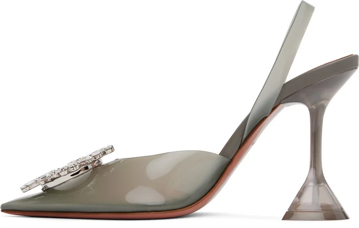 Amina Muaddi Gray Begum Glass Sling Heels - Image 3
