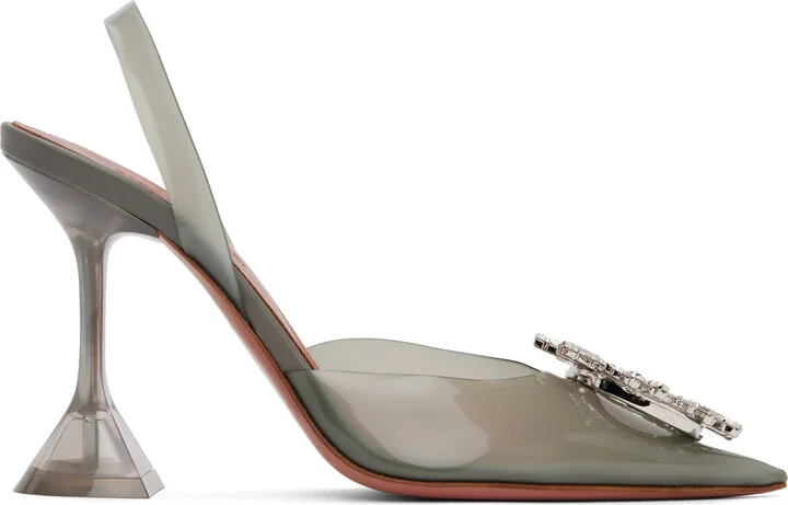 Amina Muaddi Gray Begum Glass Sling Heels
