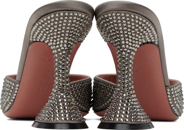 Amina Muaddi Gray Caroline Crystal Heeled Sandals - Image 2